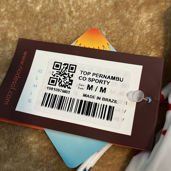 Rio de sol high neck tie back white anchor and heart bikini top M but is S - Picture 5 of 6